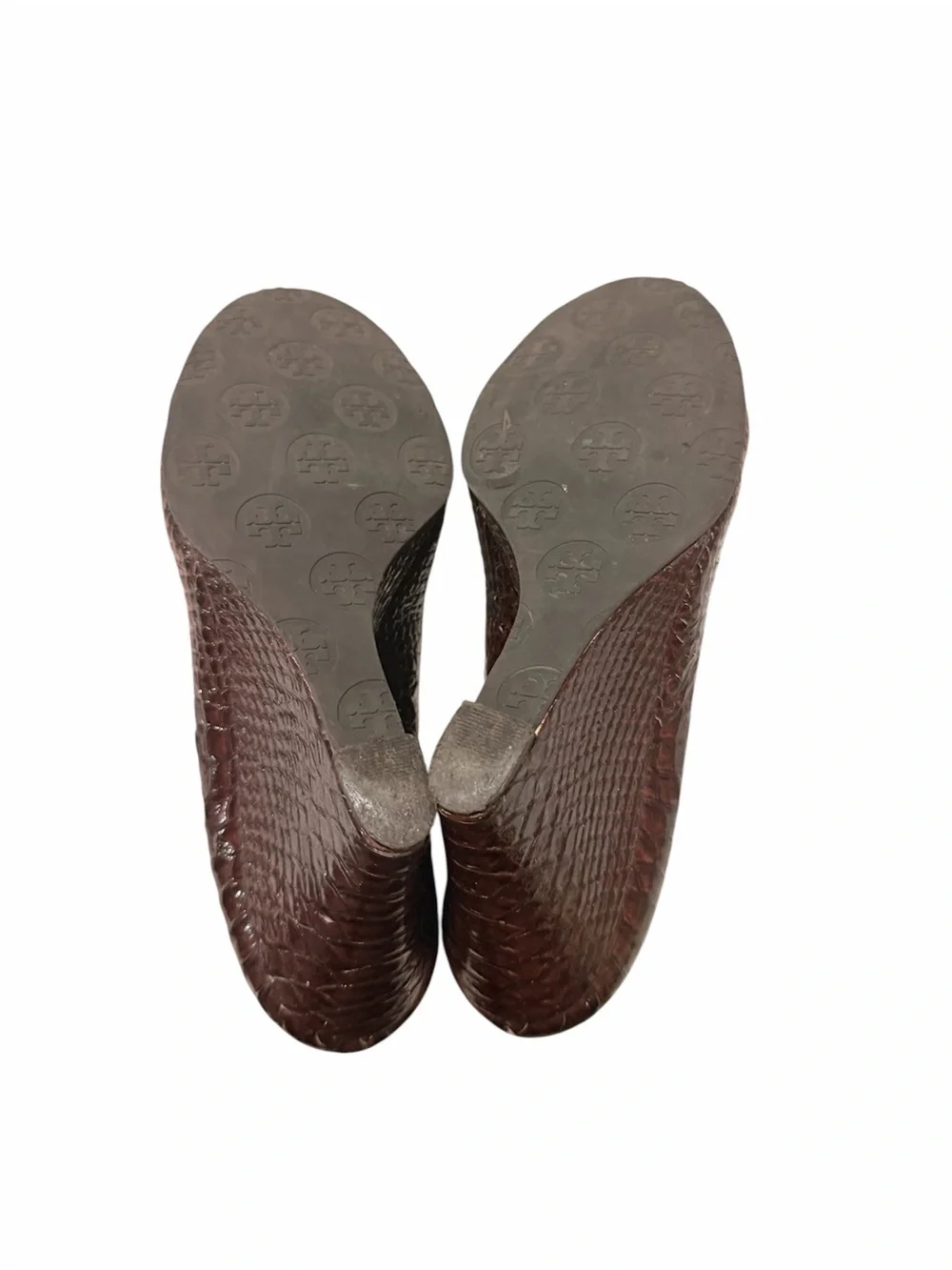 Tory Burch Dark Brown Leather Heels with Gold Logo